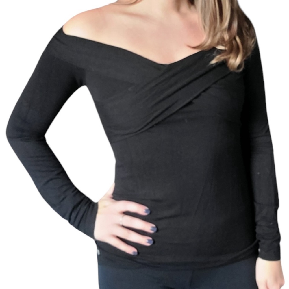 Fabletics Black Stretch Knit Off the Shoulder Top XS
